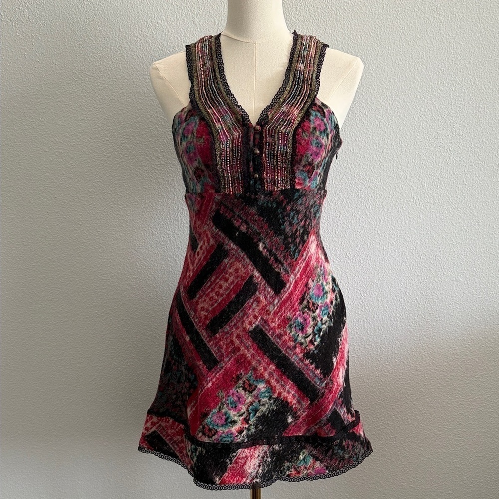 Free People Wool Embellished Mini Dress Size 8